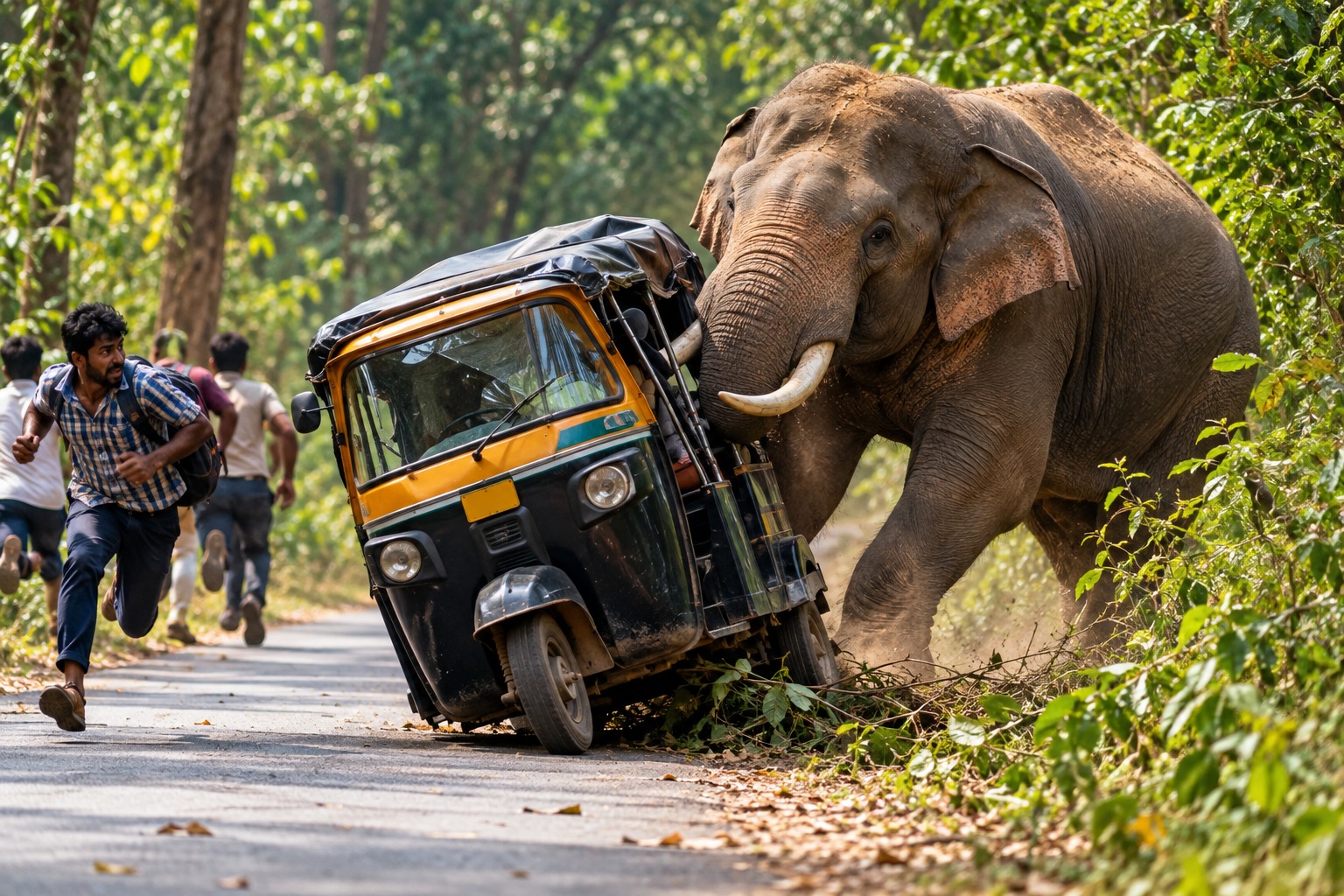Wild Elephant Attack in Mayurbhanj Wild Elephant Attack in Mayurbhanj involving a tusker and a passenger auto-rickshaw